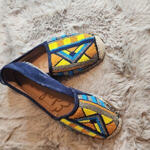 Sam Edelman Maris Navy Blue Suede Beaded Espardrille Loafers Size 10